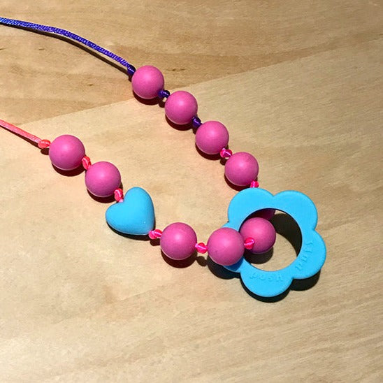 ChewBling Sensory Turquoise Blue HEART Chewelry Necklace for Children and Adults, Autism, Anxiety, ADHD