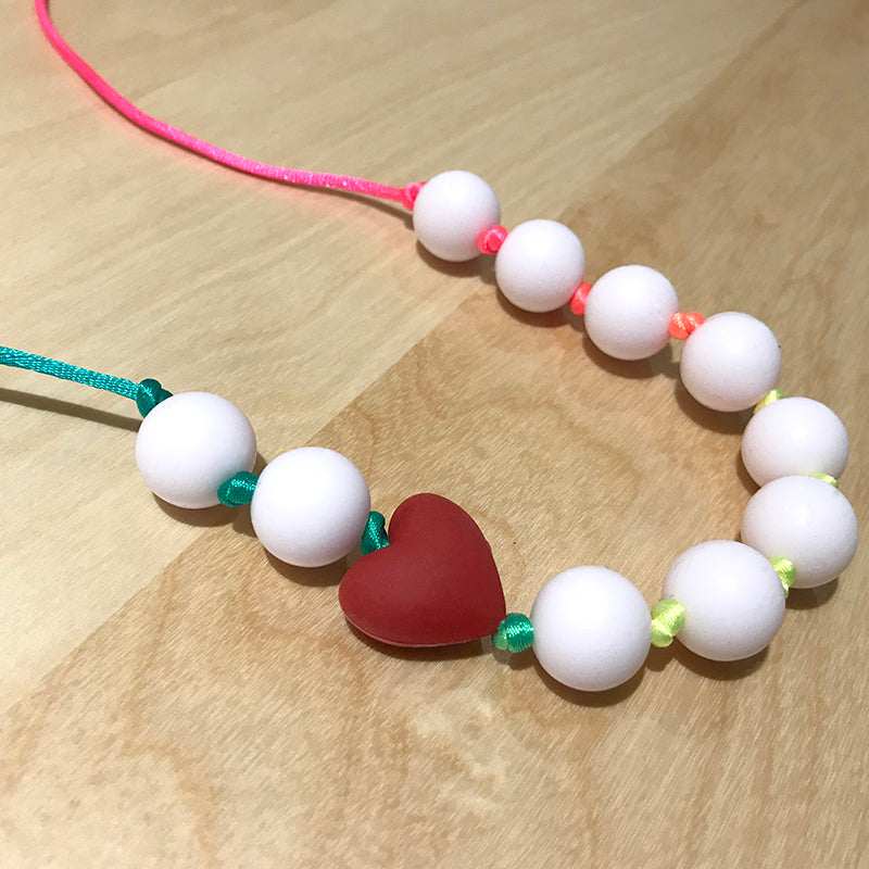 ChewBling Sensory Red & White HEART Chewelry Necklace for Children and Adults, Autism, Anxiety, ADHD