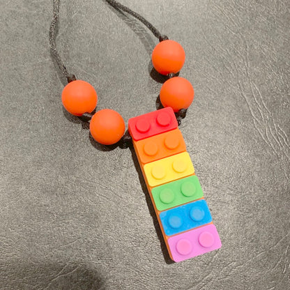 ChewBling Sensory Orange Rainbow BLOCK LEGO Chewelry Necklace for Children and Adults, Autism, Anxiety, ADHD