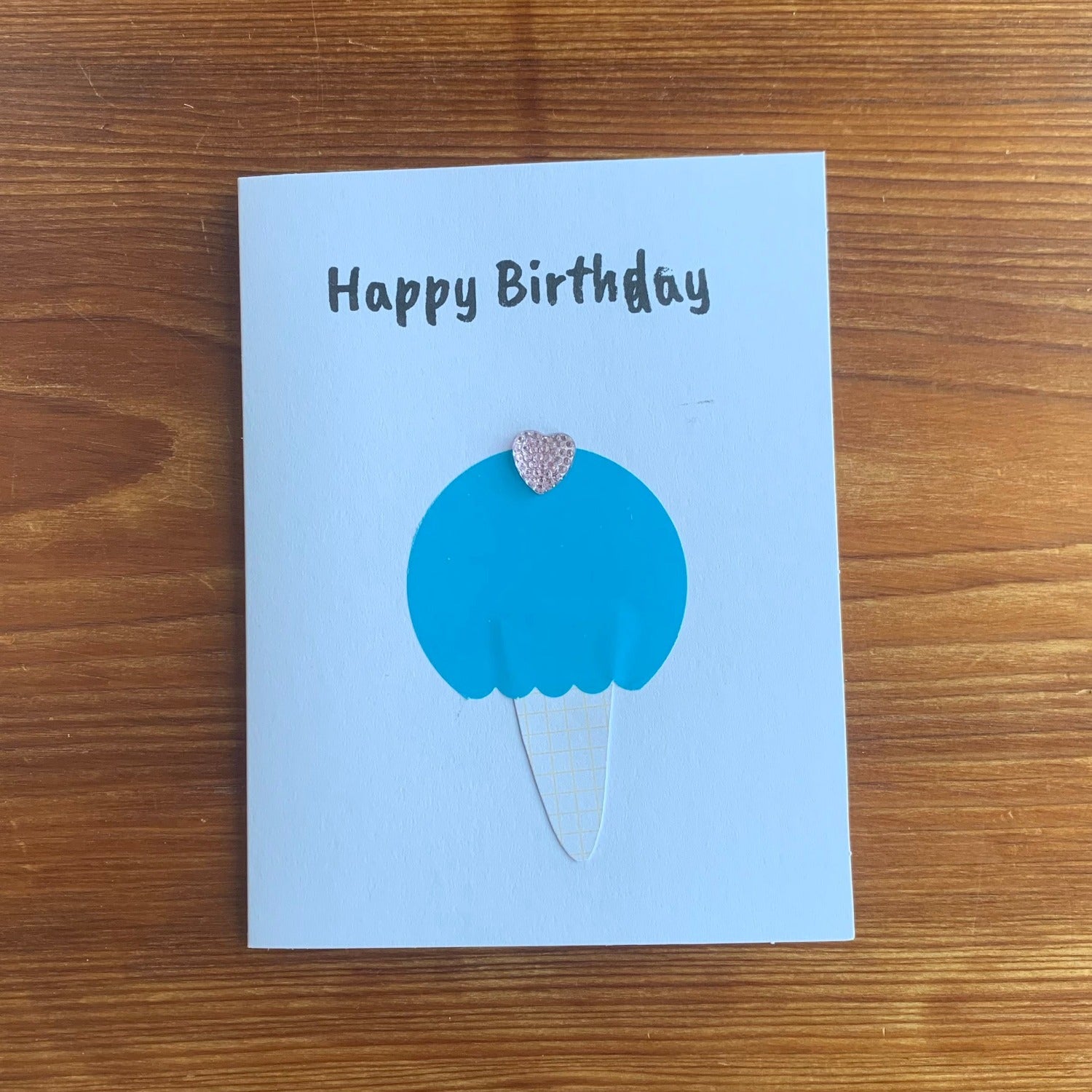 Autism made greeting cards to say Happy Birthday, blue ice cream cone