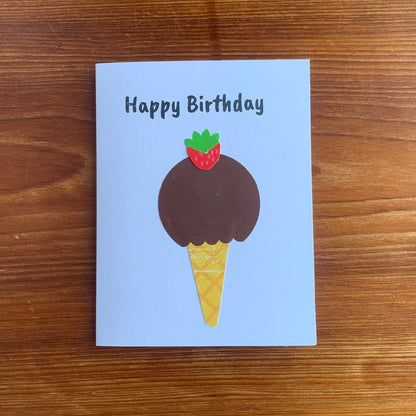 Autism made greeting cards to say Happy Birthday, chocolate ice cream cone