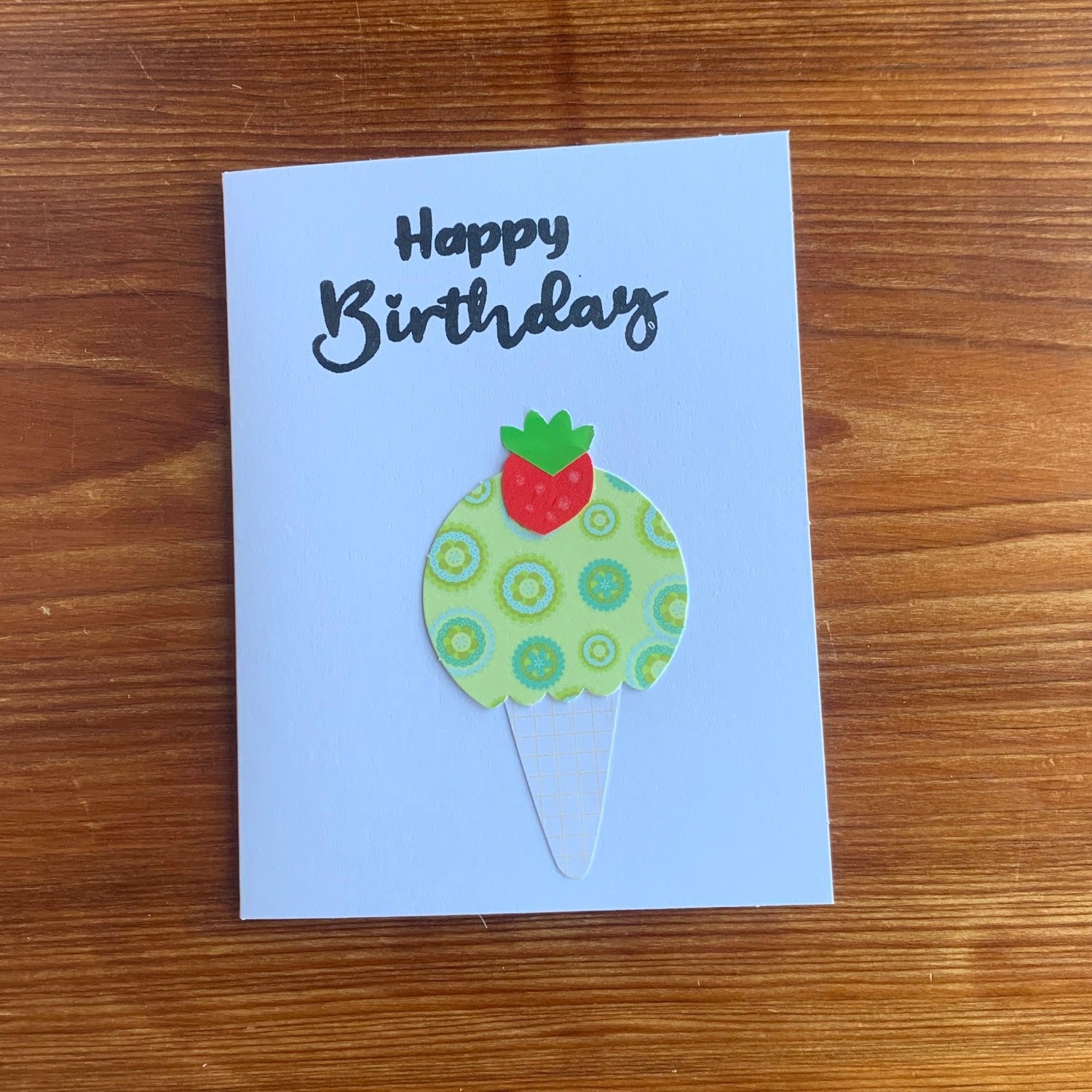 Autism made greeting cards to say Happy Birthday, mint green ice cream cone