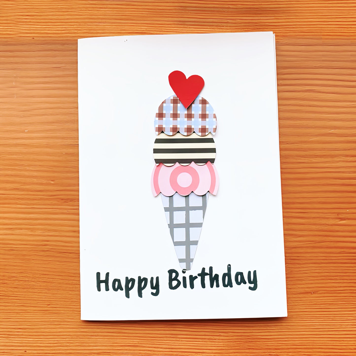 Autism made greeting cards to say Happy Birthday, ice cream cone many scoops