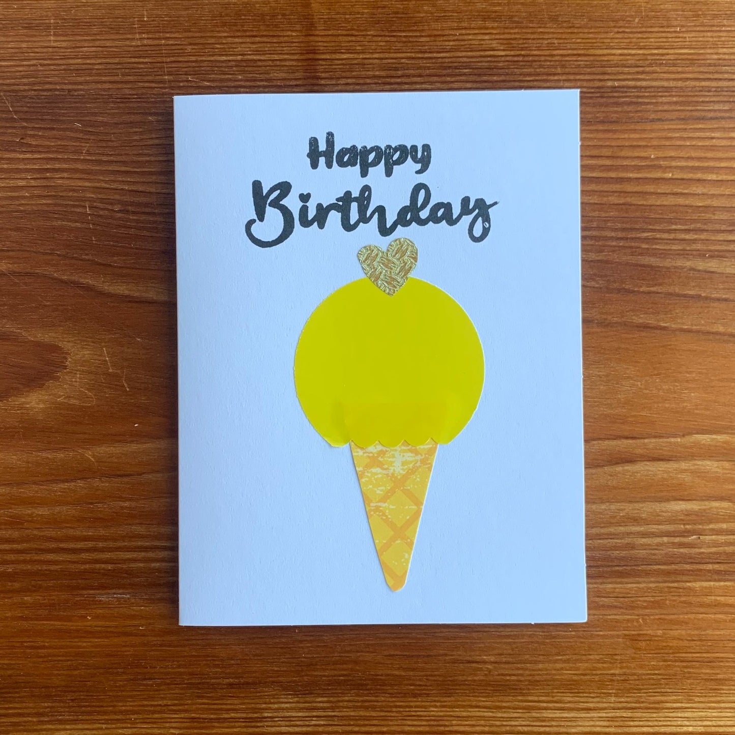 Autism made greeting cards to say Happy Birthday, lemon yellow ice cream cone