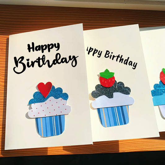 Autism made greeting cards for birthdays - Happy Birthday blue cupcake