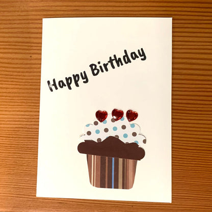 Autism made greeting cards to say "happy birthday" - chocolate cupcake