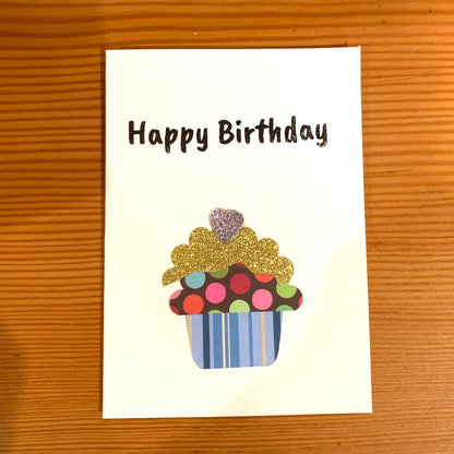 Autism made greeting cards for birthdays - Happy Birthday colorful cupcake