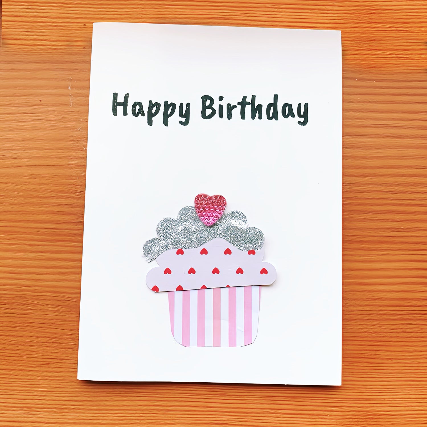 Autism made greeting cards for birthdays - Happy Birthday pink cupcake