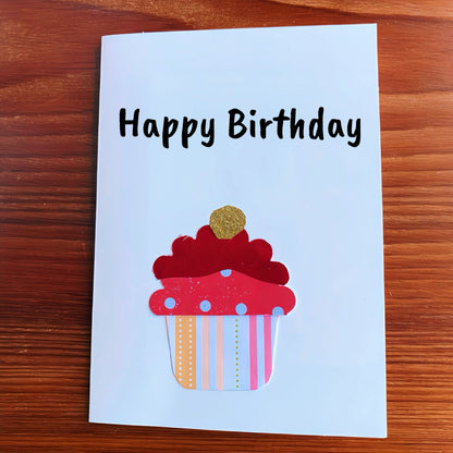 Autism made greeting cards for birthdays - Happy Birthday red cupcake