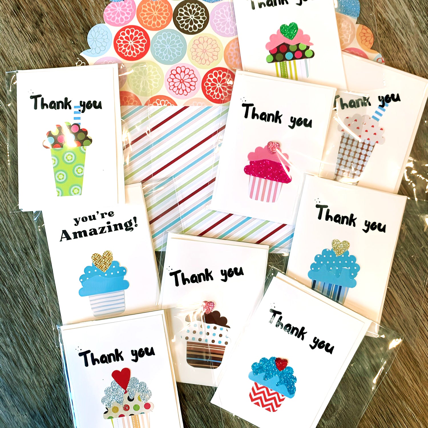 Autism made greeting cards to say "Thank you!" - choose from colorful cupcakes