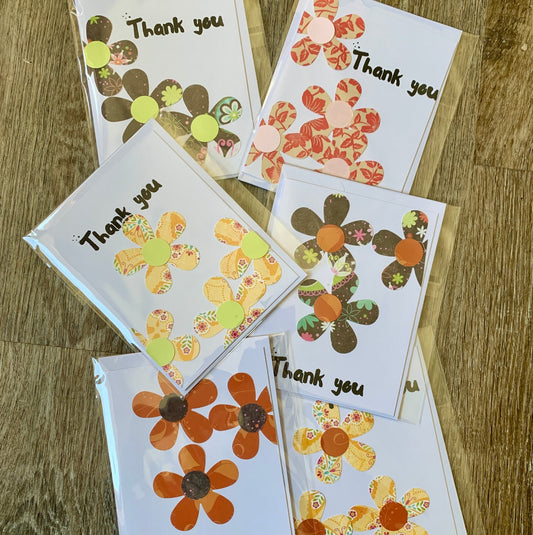 Set of 6 Autism made greeting cards to say "Thank You" - flowers