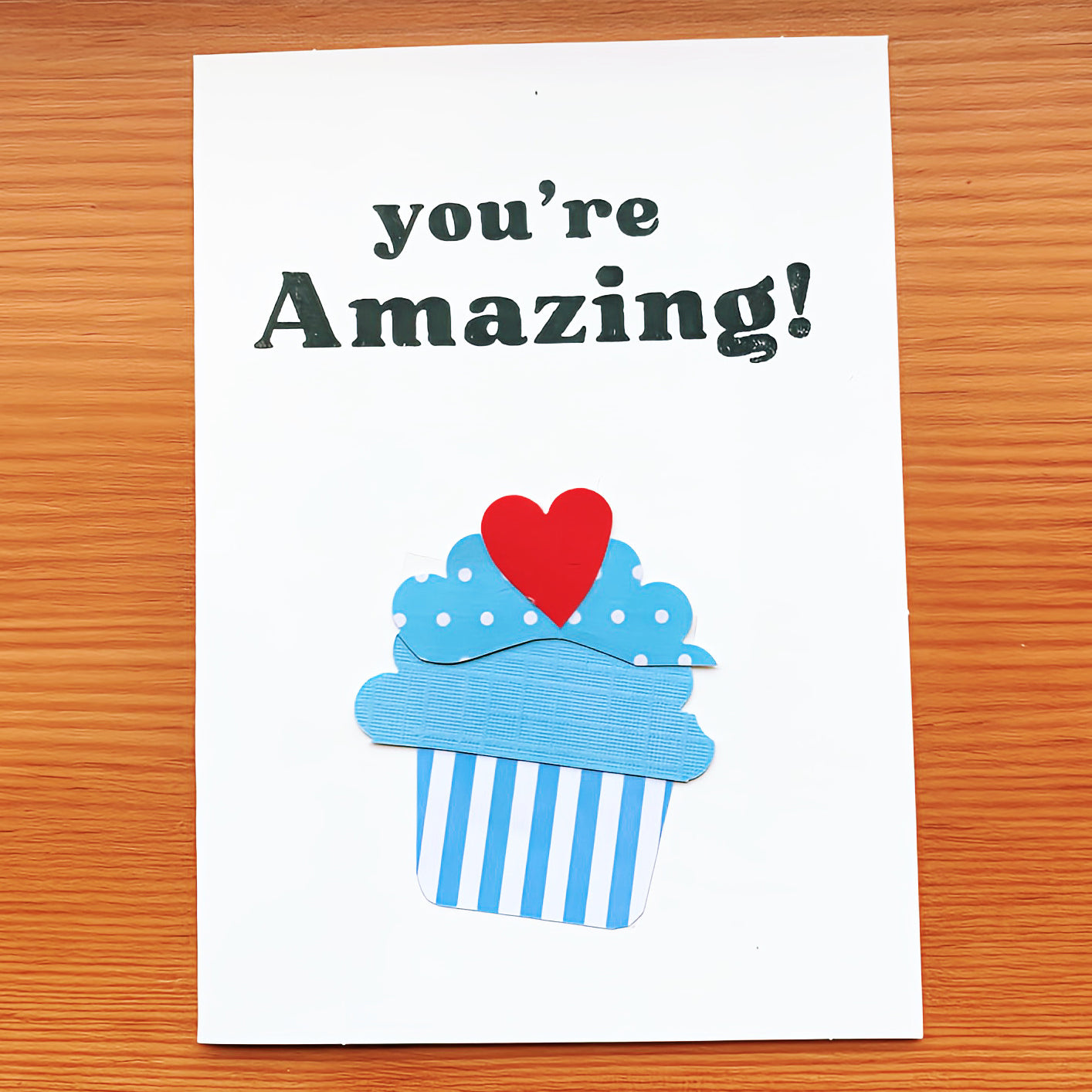 Autism made greeting cards to say "you're amazing!" - blue cupcake