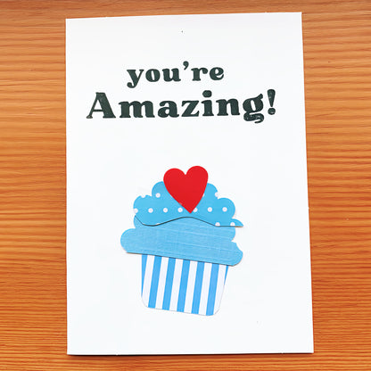 Autism made greeting cards to say "you're amazing!" - blue cupcake