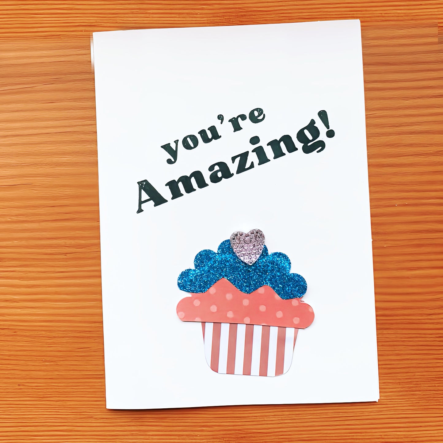 Autism made greeting cards to say "you're amazing!" - red cupcake