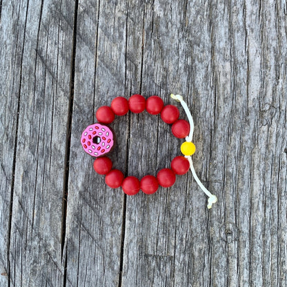 ChewBling Sensory adjustable DONUT chew bracelet - Chocolate Dream donut with red silicone beads