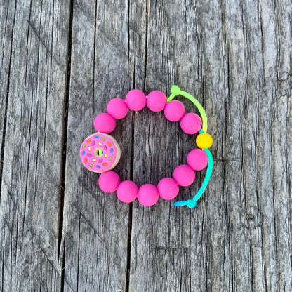 ChewBling Sensory adjustable DONUT chew bracelet - Strawberry Confetti with fushia pink silicone beads