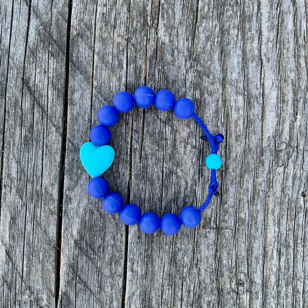 Adjustable ChewBling Sensory Turquoise Blue HEART Chewelry Bracelet for Children and Adults, Autism, Anxiety, ADHD