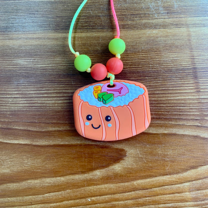 ChewBling Sensory Chunky SUSHI Orange Roll Chewelry Necklace for Children and Adults, Autism, Anxiety, ADHD