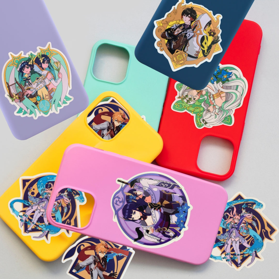 Set of 6 Genshin Impact Stickers - Venti, Childe, Kokomi, Zhongli, Raiden, Nahida