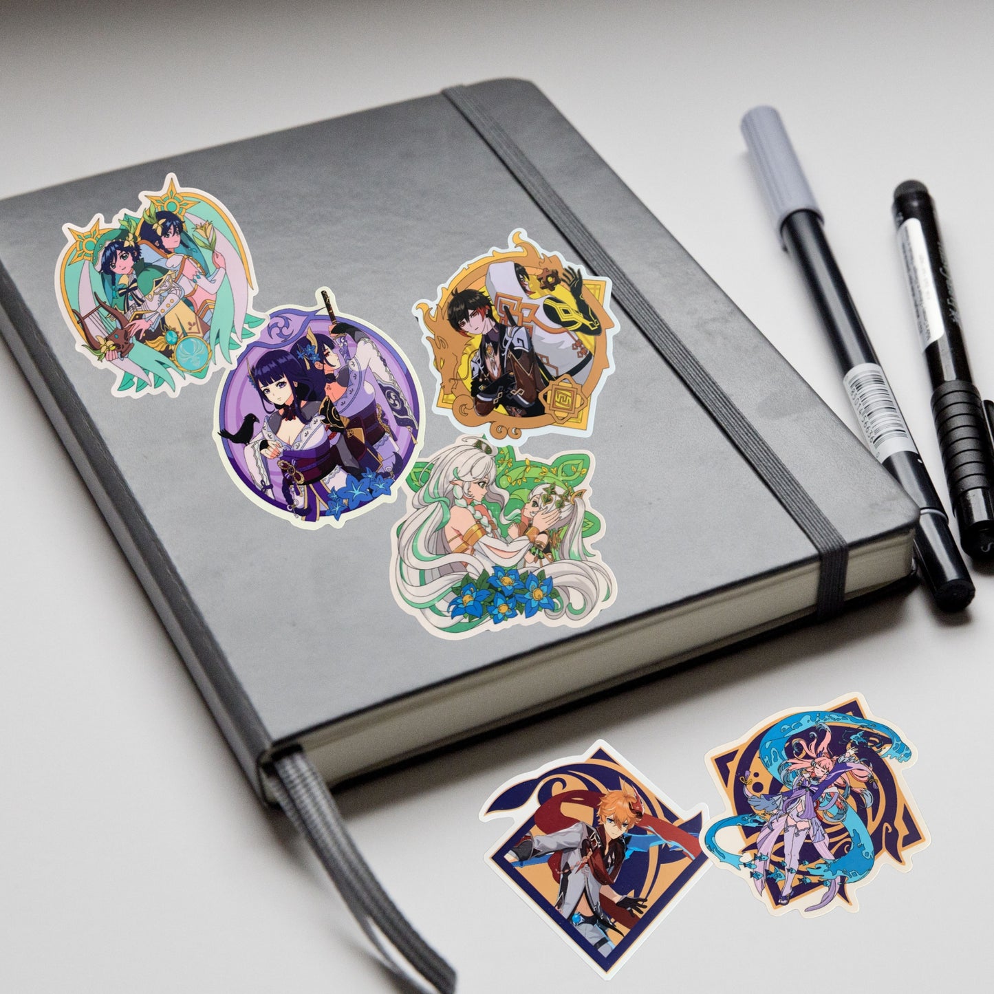 Set of 6 Genshin Impact Stickers - Venti, Childe, Kokomi, Zhongli, Raiden, Nahida