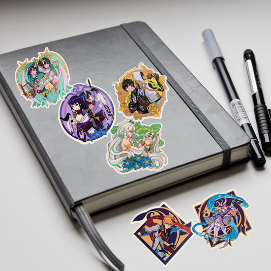 Set of 6 Genshin Impact Stickers - Venti, Childe, Kokomi, Zhongli, Raiden, Nahida