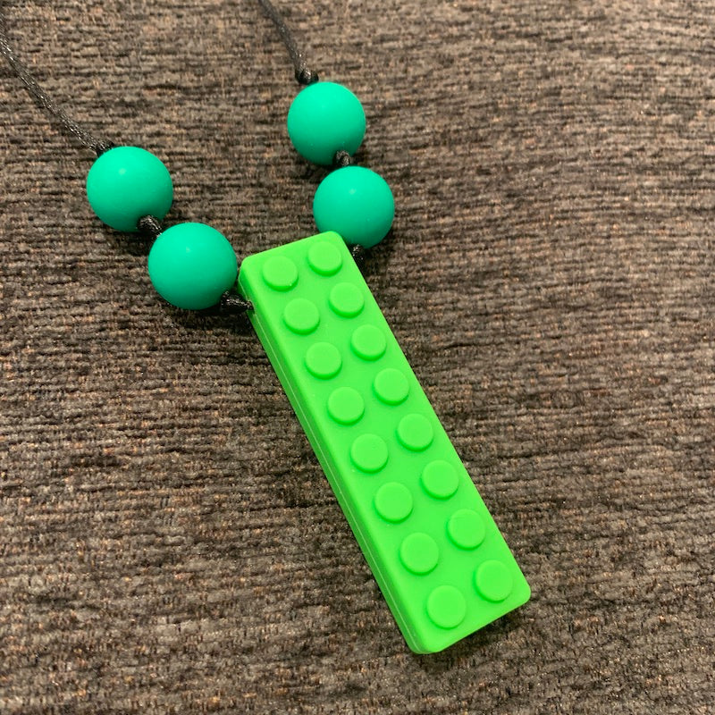 ChewBling Sensory Green BLOCK LEGO Chewelry Necklace for Children and Adults, Autism, Anxiety, ADHD