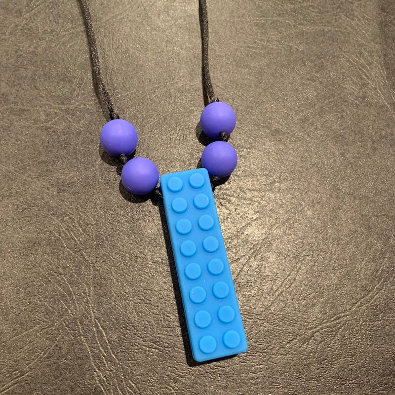 ChewBling Sensory Solid Blue BLOCK LEGO Chewelry Necklace for Children and Adults, Autism, Anxiety, ADHD