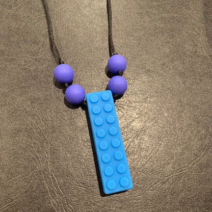 ChewBling Sensory Solid Blue BLOCK LEGO Chewelry Necklace for Children and Adults, Autism, Anxiety, ADHD