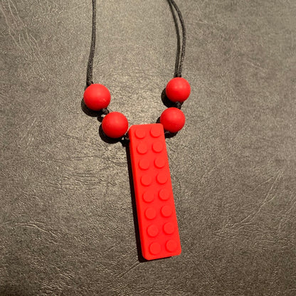 ChewBling Sensory Solid Red BLOCK LEGO Chewelry Necklace for Children and Adults, Autism, Anxiety, ADHD