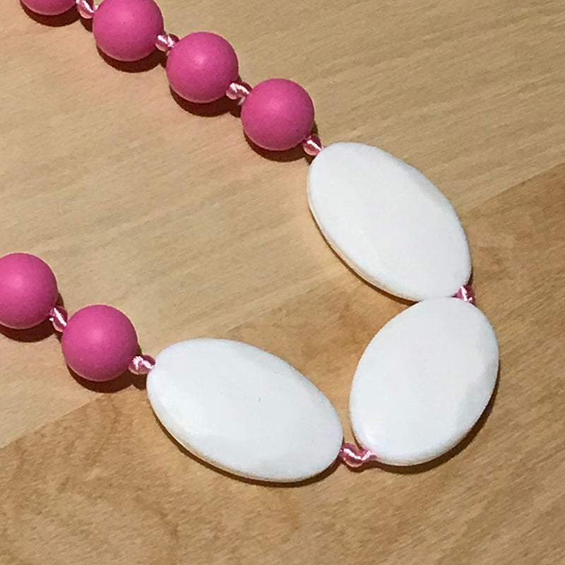 ChewBling Sensory White & Fushia Pink TRINITY Chewelry Necklace for Children and Adults, Autism, Anxiety, ADHD