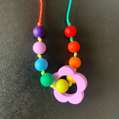 ChewBling Sensory RAINBOW with Lavender Flower Pendant Chewelry Necklace for Children and Adults, Autism, Anxiety, ADHD