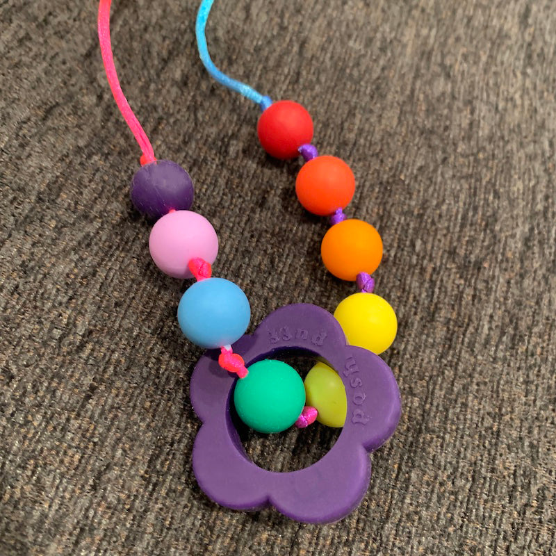 ChewBling Sensory RAINBOW with Purple Violet Flower Pendant Chewelry Necklace for Children and Adults, Autism, Anxiety, ADHD